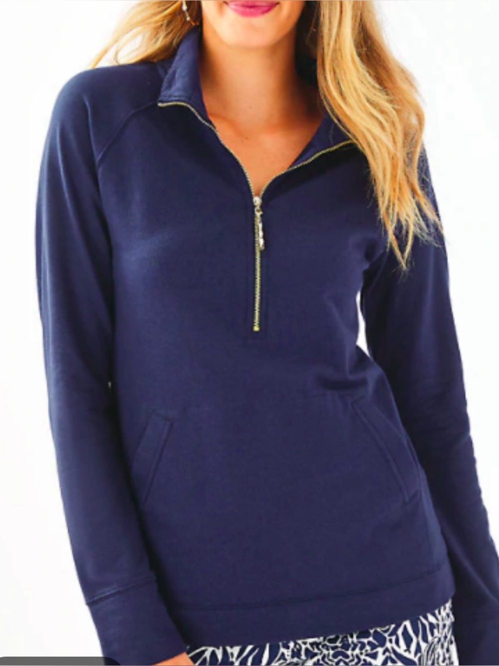 Lilly Pulitzer Navy Zip-Front Hoodie with Gold Hardware